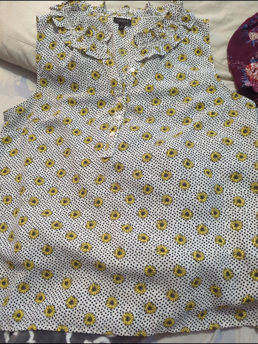 Talbots Sleeveless Sunflower Print Blouse - Yellow on White